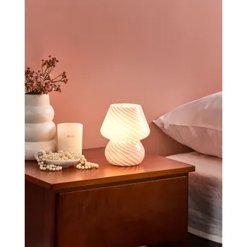 Lampička Stolní lampa na noční stolek růžové sklo s kulatou základnou moderní s kabelem Beliani