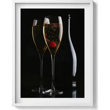 Obraz Dekorativní nástěnný obraz s grafikou v bílém rámu Skleničky na šampaňské 60x80 cm