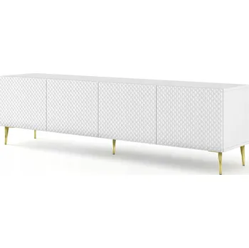 Komoda RTV skříňka Ravenna C 200 4D bílý lesk, zlaté nožičky