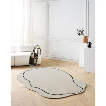 Koberec Koberec béžový viskóza a vlna geometrický vzor 160 x 230 cm moderní glamour styl Beliani