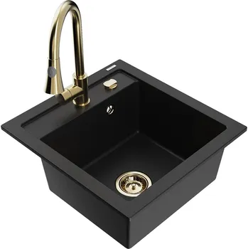 MEXEN/S - Vito granitový dřez 1-miska včetně baterie Elia, černá 6503-77-670101-50