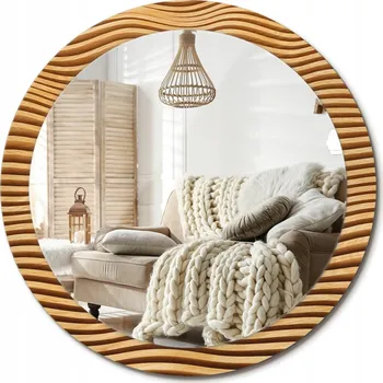 Zrcadlo Zrcadlo s potiskem do koupelny ložnice obývacího pokoje Velké fi 90 cm Dřevěná vlna