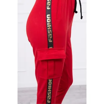 Dámské červené Cargo kalhoty s lemováním Fashion K-Fashion, UNI i519_16221-U