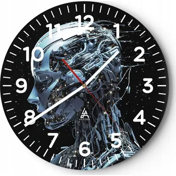 Hodiny Kuchyňské nástěnné hodiny 30x30 AI Robot Moderní skleněné hodiny do obýváku Tiché