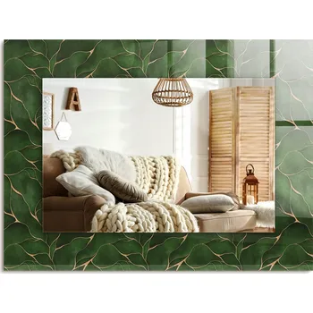 Zrcadlo Zrcadlo s potiskem do koupelny ložnice obývacího pokoje Zelené listy vzor 80x60 cm