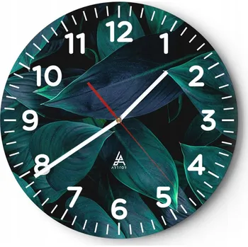 Hodiny Nástěnné hodiny do obýváku 40x40 Listy Kulatý Skleněné hodiny Loft Tiché