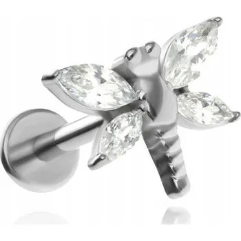 Náušnice Labret piercing vážka se stříbrnými krystaly 1,2/6