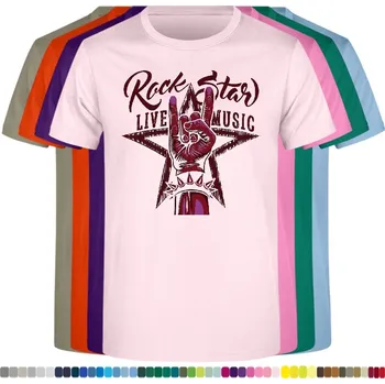 Pánská móda panske-levne-bavlnene-tricko-potisk-Rock-Star-Live-Music Barva: Pink - růžová, velikost: S