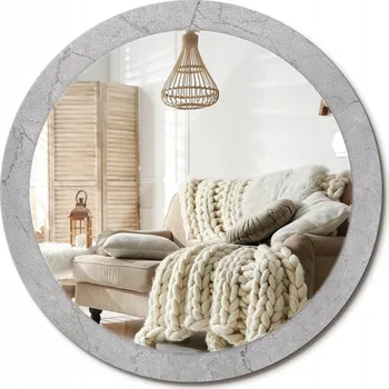Zrcadlo Kulaté nástěnné dekorativní zrcadlo ve skleněném rámu, šedý cement, průměr 90 cm