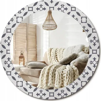 Zrcadlo Kulaté nástěnné dekorativní zrcadlo ve skleněném rámu fi 70 cm Vzor dlaždice