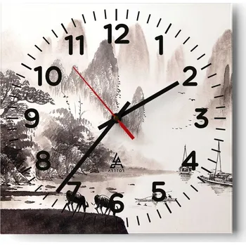 Hodiny Nástěnné hodiny do obýváku 40x40 Krajina Bezhluczne Skleněné hodiny Tiché