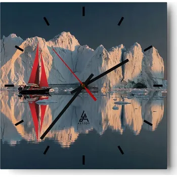 Hodiny Velké nástěnné hodiny na zeď 40x40 Ledovec Skleněné hodiny Čtvercové Tiché