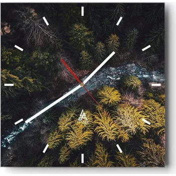 Hodiny Velké nástěnné hodiny na zeď 40x40 Les Skleněné hodiny Čtvercové Tiché