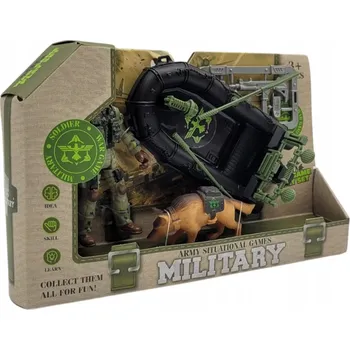 Figurka VOJENSKÁ SADA panáček ponton, pes, DOPLŇKY, voják zbraň , hlídací pes
