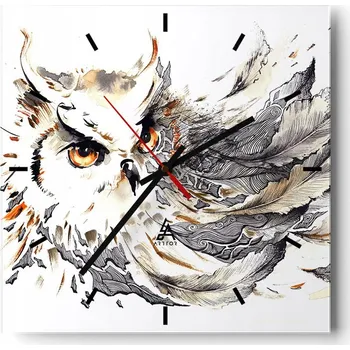 Hodiny Velké nástěnné hodiny na zeď 40x40 Pták Skleněné hodiny Čtvercové Tiché