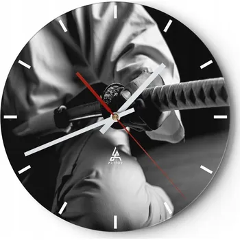 Hodiny Velké nástěnné hodiny 40x40 Samuraj Skleněné hodiny Kulatý Tiché