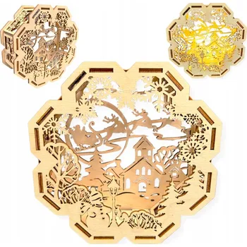 Obraz KRÁSNÁ DŘEVĚNÁ LUCERNA ŠESTIHRAN VÁNOČNÍ SANTA VÁNOCE