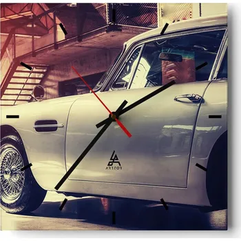 Hodiny Velké nástěnné hodiny 40x40 cm Auto - Skleněné čtvercové tiché hodiny