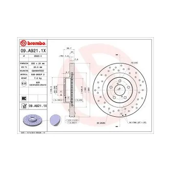Brzdový kotouč BREMBO 09.A921.1X Brzdový kotouč Doprava Zdarma! Nová řada vrtaných brzdových kotoučů Brembo Xtra se speciálním vrtáním které spojuje atraktivní design s vysokým brzdným účinkem za všech podmínek Kotouče Brembo Xtra jsou