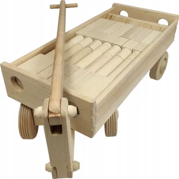 Dřevěná hračka DŘEVĚNÝ VOZÍK NA STAVEBNICE HRAČKY OTOČNÁ KOLEČKA