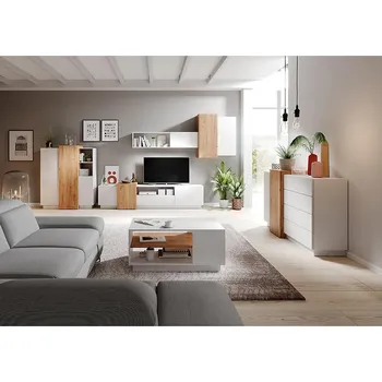 Obývací stěna Obývací Stěna 3D bílý/dub craft zlatý