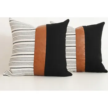 Povlak na polštářek Povlaky na polštáře 45 x 45 cm bavlněné a hnědé imitace kůže