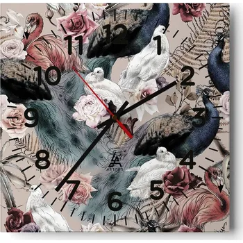 Hodiny Nástěnné hodiny do obýváku 40x40 Ptáci Tichý hodinový strojek Skleněné hodiny Stylové