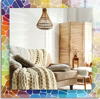 Zrcadlo Závěsné dekorativní zrcadlo s potiskem Barevná abstraktní mozaika 60x60 cm