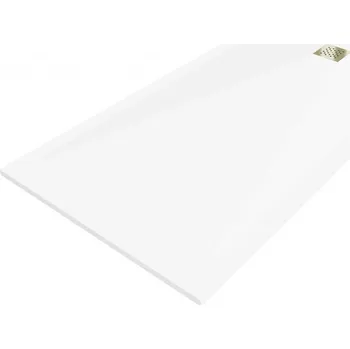 Sprchová vanička MEXEN/S - Stone+ obdélníková sprchová vanička 160 x 100, bílá, mřížka zlatá 44101016-G