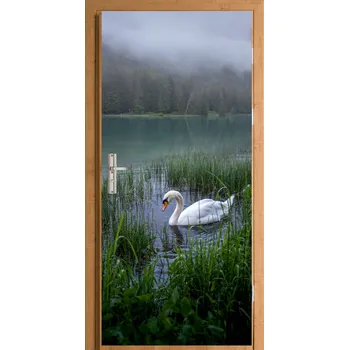 Fototapeta Samolepka na dveře fólie jezero v mlze labuť