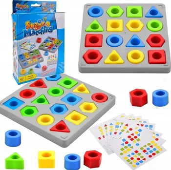 Dřevěná hračka LOGICKÁ HRA SKLÁDAČKA DOVEDNOSTNÍ TVARY SKLÁDÁNÍ KOSTEK MONTESSORI