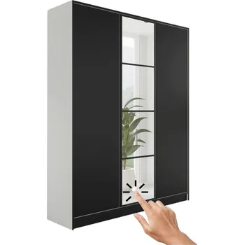 Šatní skříň Skříň třídveřová se zrcadlem VZOR 4 COSTA 3D BÍLÁ PŘEDNÍ ČERNÁ