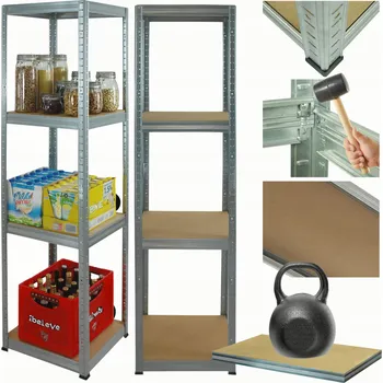 Dílenský regál Kovový regál do skladu, garáže pozink HELIOS 180x45x45 cm, 4 police x 175 kg