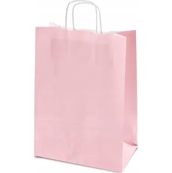Nákupní taška 25 ks Papírová taška PASTELOVÁ 24x10x32cm EKO RŮŽOVÁ Narozeninová Nákupní