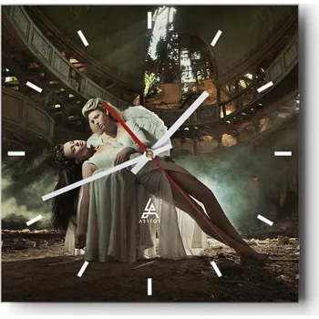 Hodiny Velké nástěnné hodiny na zeď 40x40 Žena Skleněné hodiny Čtvercové Tiché