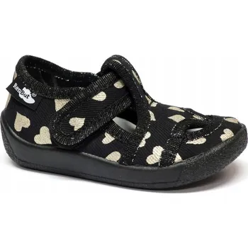 Dívčí obuv Dívčí papuče na suchý zip , srdíčka , černé, Renbut, velikost 24