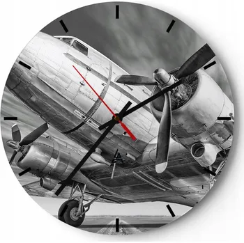 Hodiny Nástěnné hodiny do kuchyně 30x30 Letadlo Skleněné hodiny do obýváku Loft Tiché