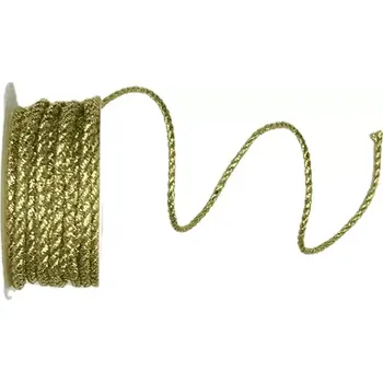 Stuha Provázek dekorační KORDEL zlatý lesklý 3 mm x 3 m (5,- Kč/m) (Provázek dekorační, kroucený, lurexový, zlatý lesklý )