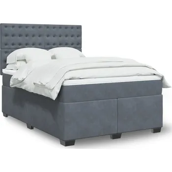 Postel vidaXL Box spring postel s matrací 140x200 cm samet [3293242] Barva: Tmavě šedá