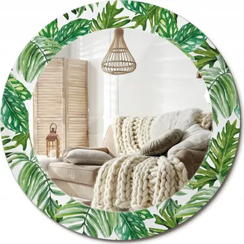 Zrcadlo Stylové kulaté zrcadlo na zeď s potiskem, motiv Listy džungle, průměr 60 cm