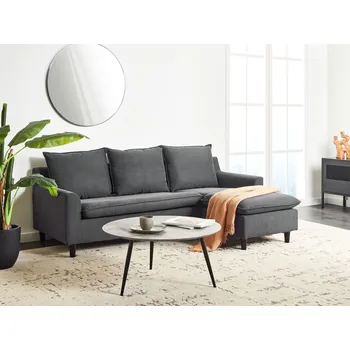 Pohovka Rohová pohovka tmavě šedá látka čalouněná tmavé dřevěné nohy levostranná s polštáři Beliani