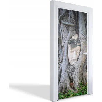 Fototapeta Samolepící ochranná fólie na dveře, laminovaná - Hlava Buddhy ve stromě, 85x205 cm