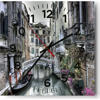 Hodiny Nástěnné hodiny do kuchyně 30x30 Benátky Stylové hodiny na skle Loft Tiché