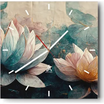 Hodiny Velké nástěnné hodiny na zeď 40x40 Květiny Skleněné hodiny Čtvercové Tiché