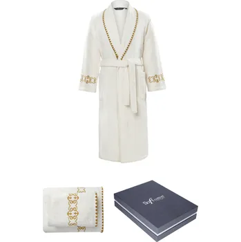 Dámský župan Unisex župan MONDRIAN + ručník + osuška + dárkový box - Smetanová, L, Soft Cotton