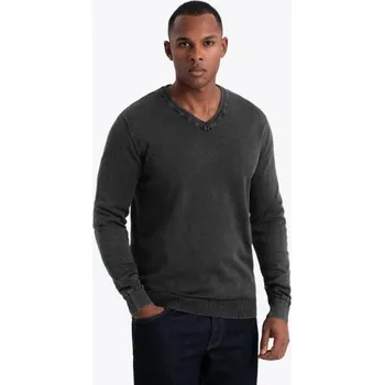 Pánský svetr Ombre Clothing Pánský svetr s výstřihem do V v černé barvě V1 SWOS-0108