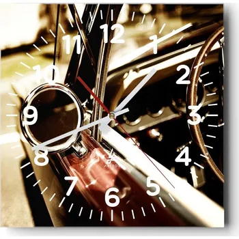 Hodiny Velké nástěnné hodiny 40x40 cm Auto - Skleněné čtvercové tiché hodiny