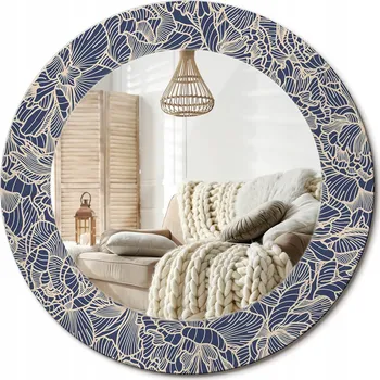 Zrcadlo Moderní dekorativní kulaté zrcadlo na zeď s potiskem Květiny průměr 50 cm