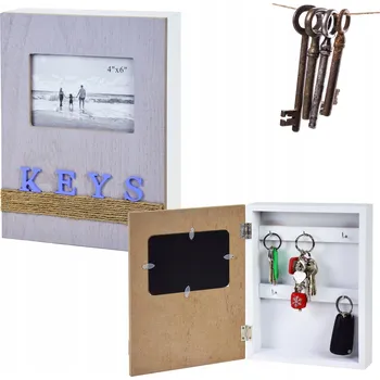 Skříňka na klíč DEKORATIVNÍ DŘEVĚNÁ SKŘÍŇKA NA KLÍČE, UZAVÍRATELNÁ, 6 HÁČKŮ, RÁMEČEK