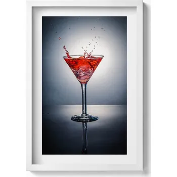 Obraz Dekorativní nástěnný obraz s grafikou v bílém rámu Sklenice na martini 40x60 cm
